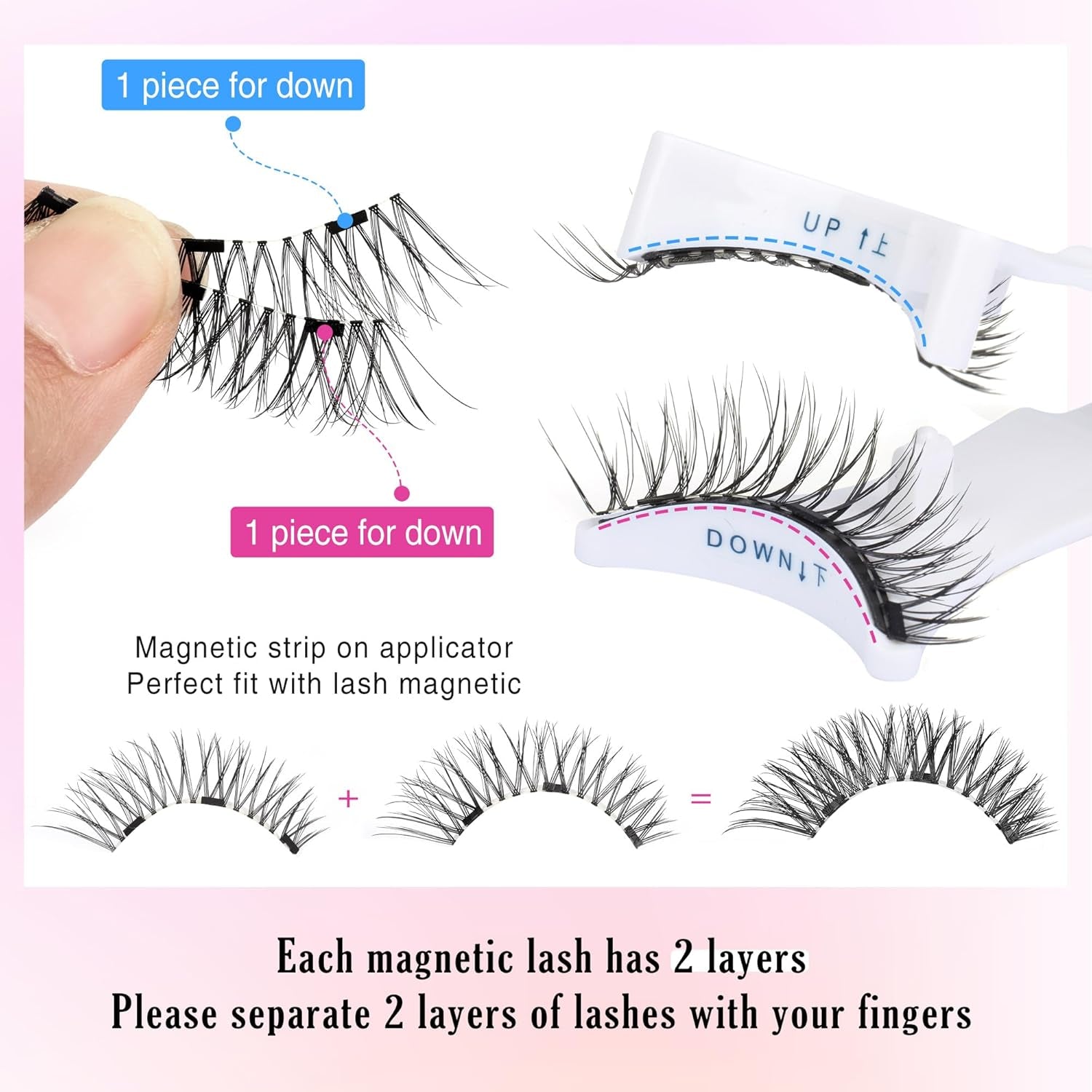 Magnetic Eyelashes No Glue Needed Magnetic False Lash with Applicator 1 Pair Natural Magnetic Eyelashes Magnetic Lashes Kit, Easy to Wear and Remove Magnetic Lashes Pack