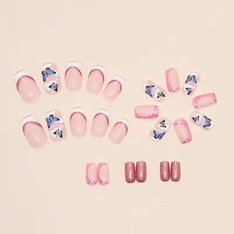 New Butterfly Pattern False Nails Wholesale Square Head Nails Full Cover Nail Tips Detachable Fake Nails Press on Nails Manicure