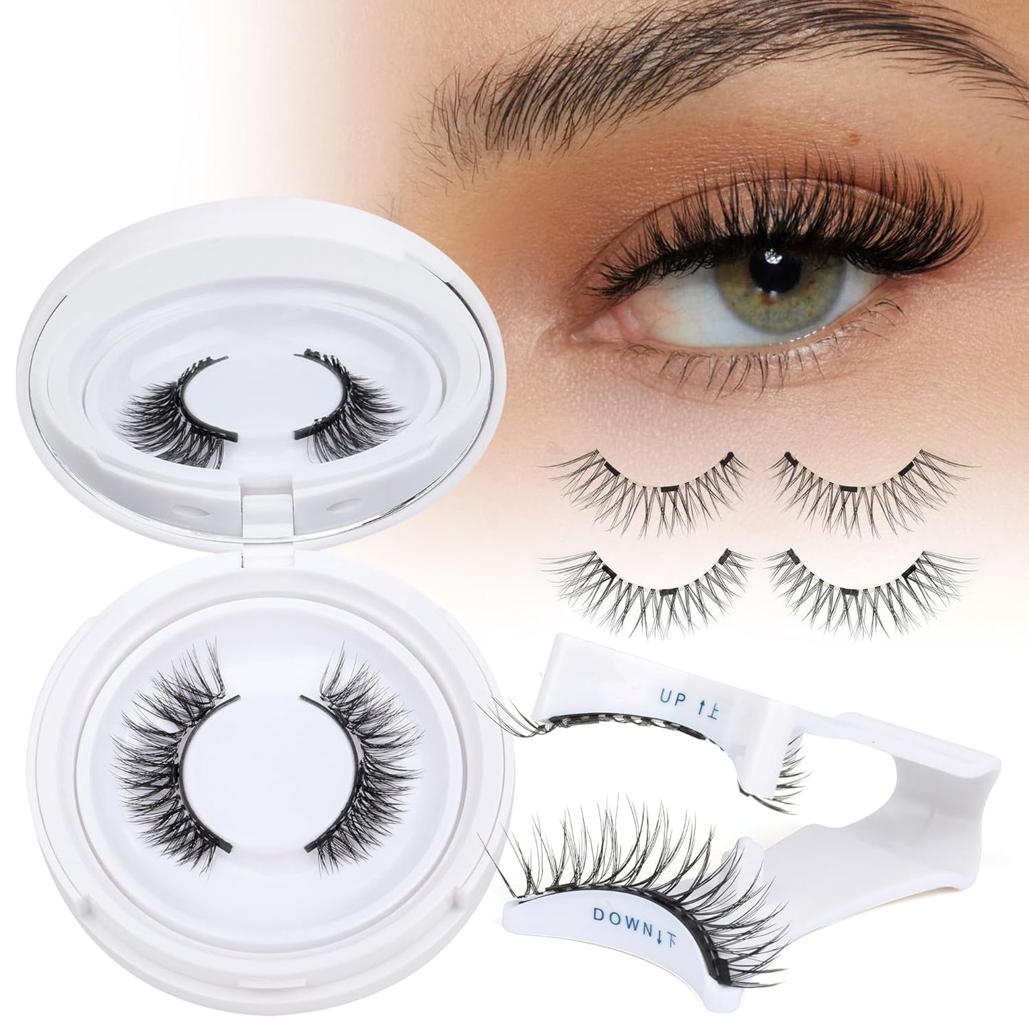 Magnetic Eyelashes No Glue Needed Magnetic False Lash with Applicator 1 Pair Natural Magnetic Eyelashes Magnetic Lashes Kit, Easy to Wear and Remove Magnetic Lashes Pack