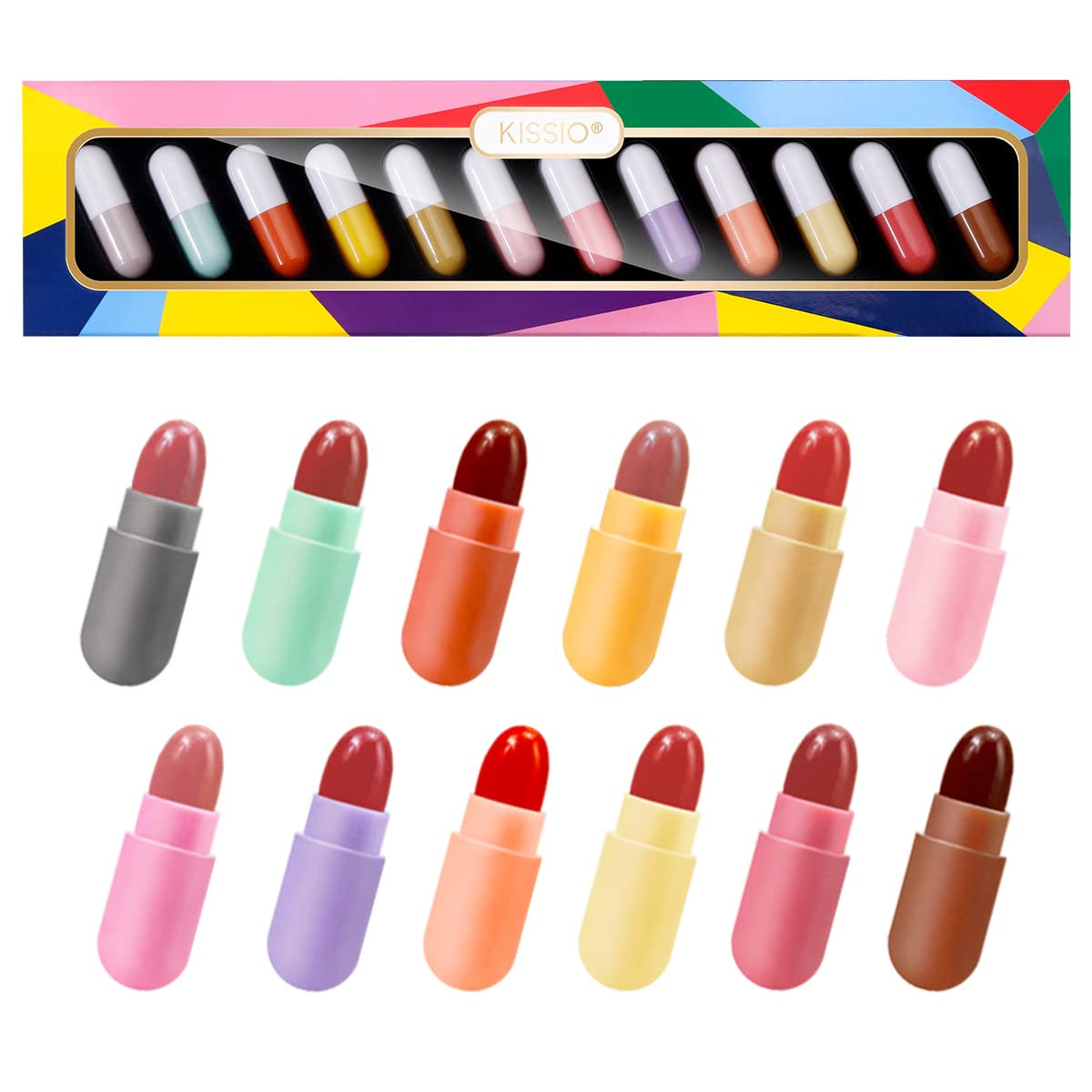 Lipstick Set 12 Colors,Mini Matte Lipstick,Pill Lipstick Set,Waterproof Long Lasting Mini Capsules Lipstick,Travel Friendly,Cruelty Free,2.33 Oz