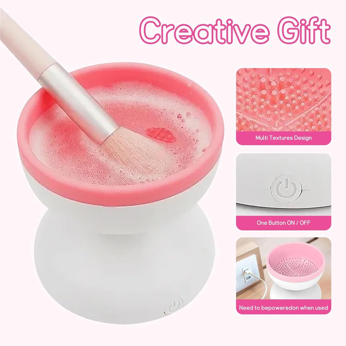 Makeup Brush Cleaner, Electric Makeup Brush Cleaner for Beauty Makeup Brush Set Cleaning Tool, Gift for Ladies, Mother'S Day.(Pinkish White)