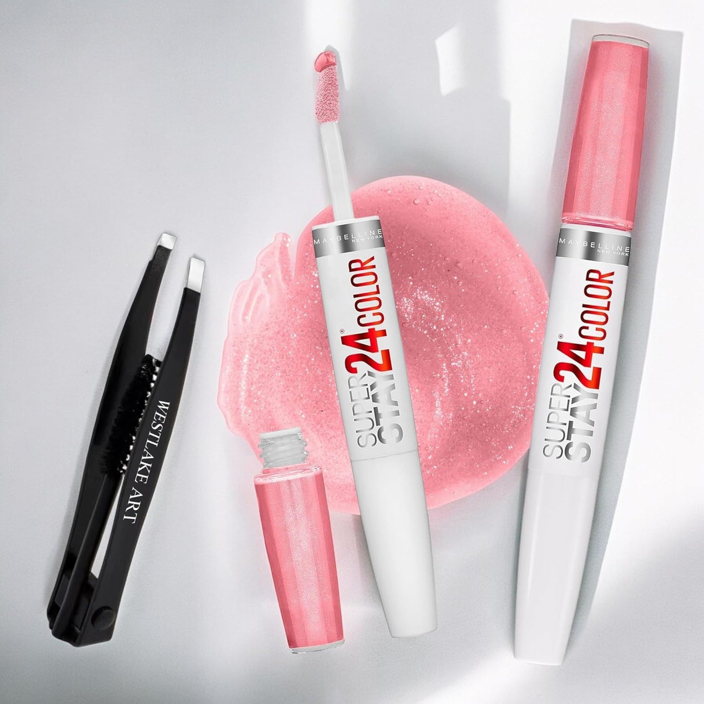 24 2-Step Liquid Lipstick, so Pearly, Long Lasting & Vibrant, with Micro-Flex Technology + Eyebrow Tweezers, Easy Application, Long Lasting Liquid Lipstick [1-Pack]