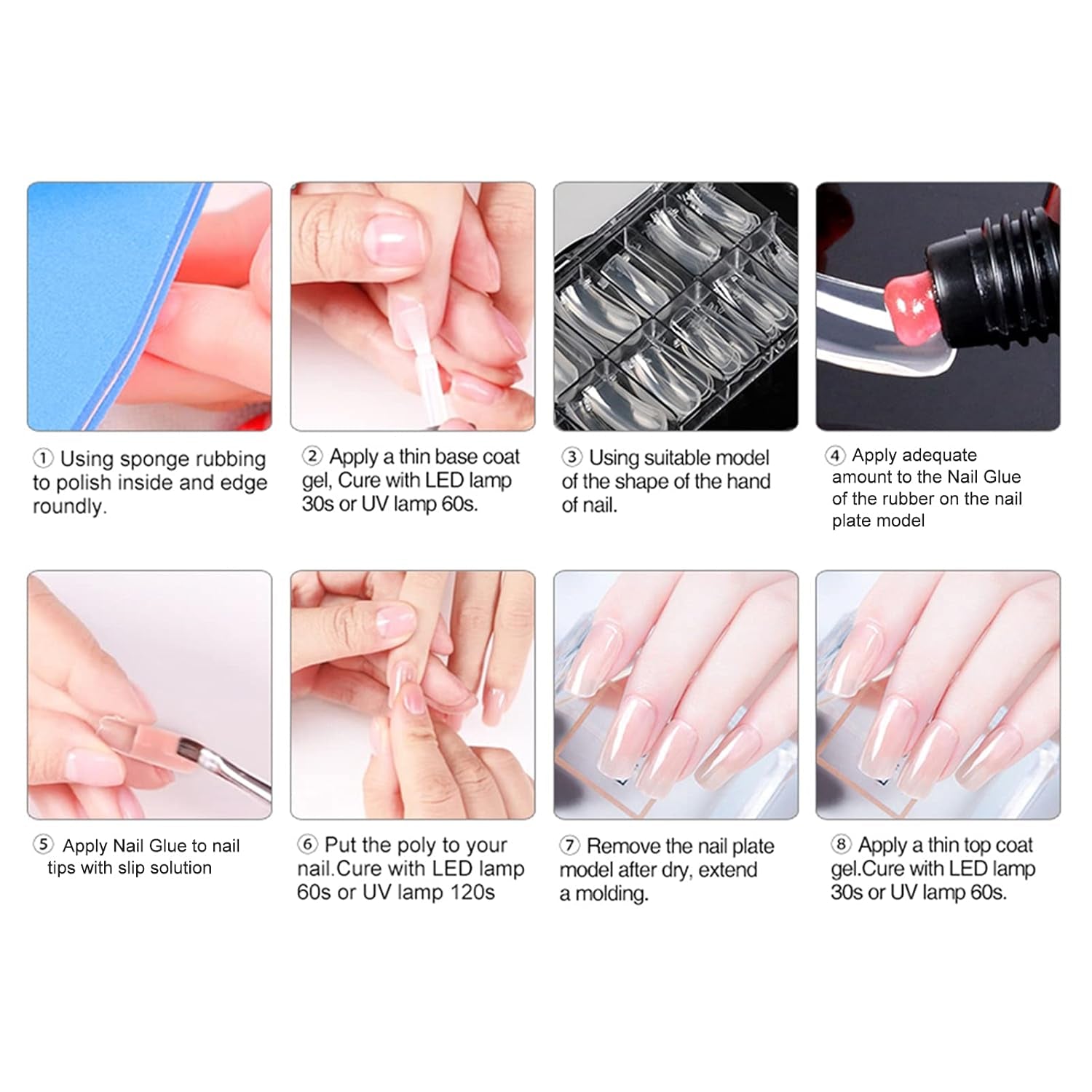 Nail Glue Nail Extension + 48Pcs Quick Building Mold Tips Gel Builder Set Quick Dry Nail Art Tools