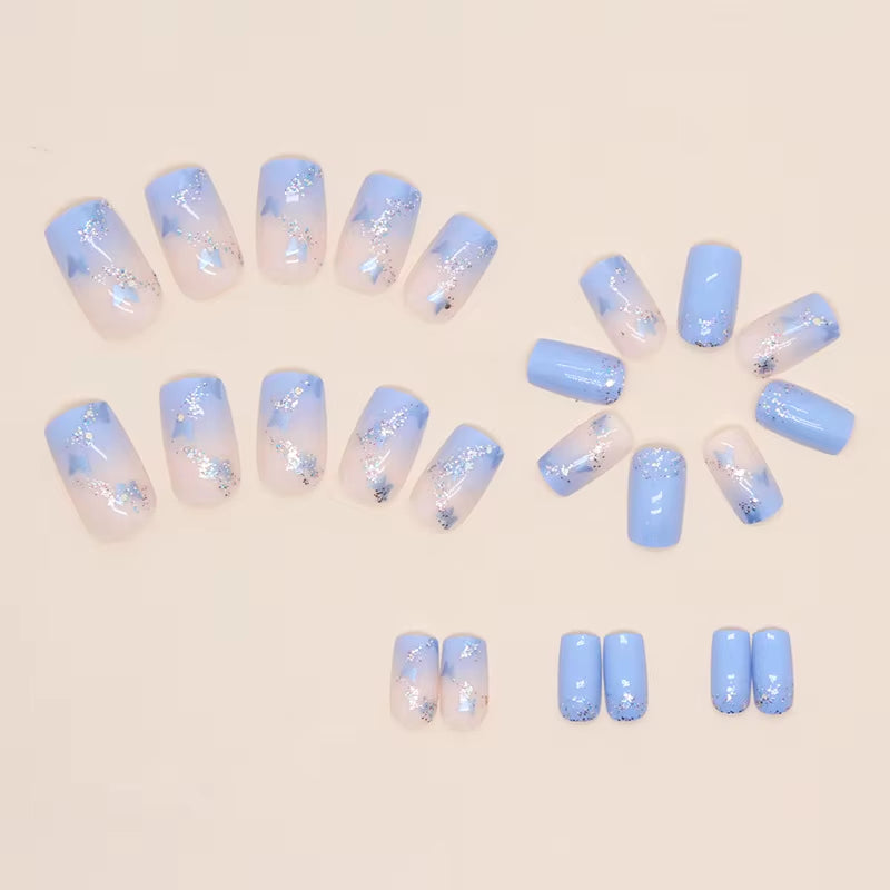 New Butterfly Pattern False Nails Wholesale Square Head Nails Full Cover Nail Tips Detachable Fake Nails Press on Nails Manicure