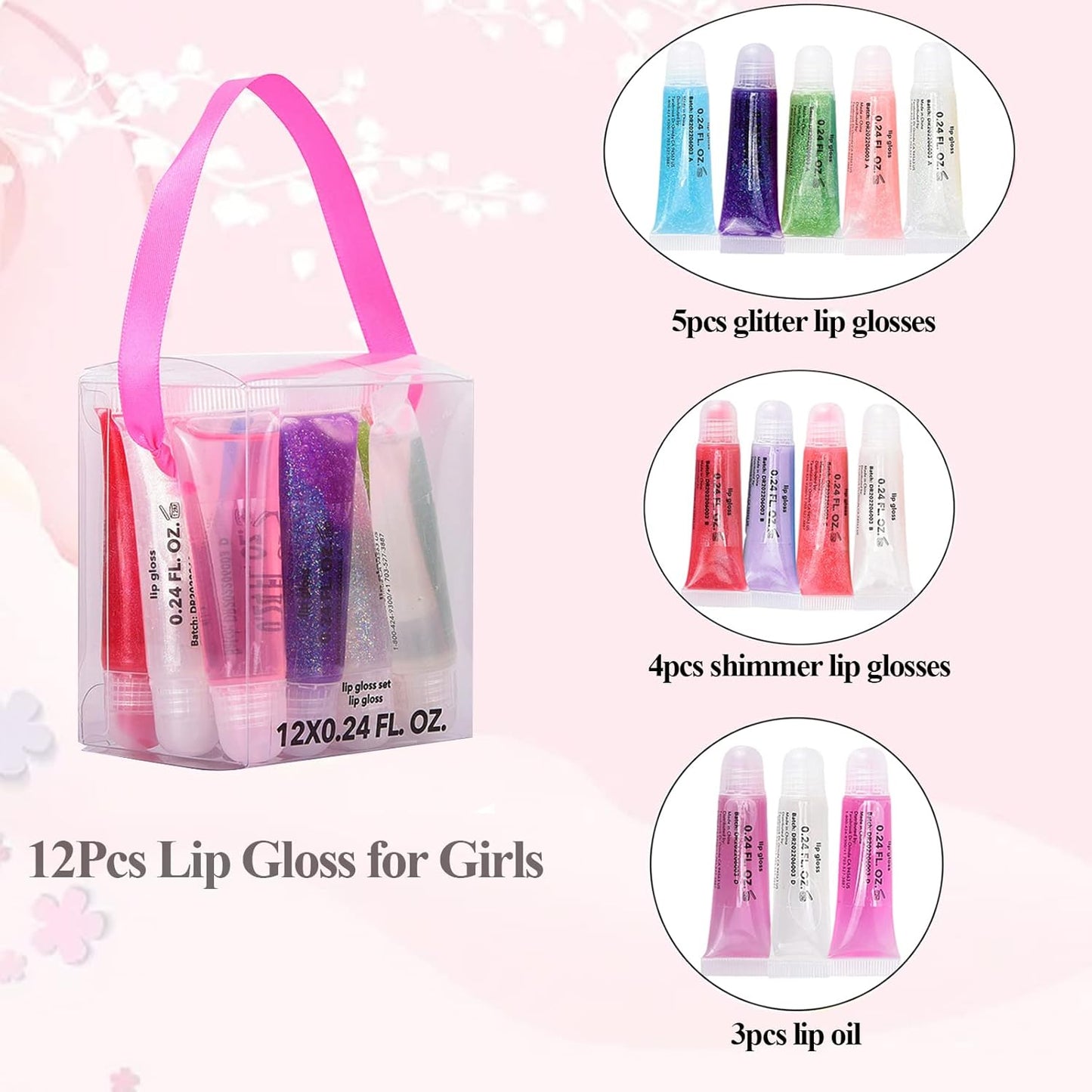 12 Pcs Lip Glosses for Girls, Abssorted Fruity Flavors Moisturizing Shimmer Glitter Glossy Lip Gloss Lip Care Set for Kids and Teens Ages 5+