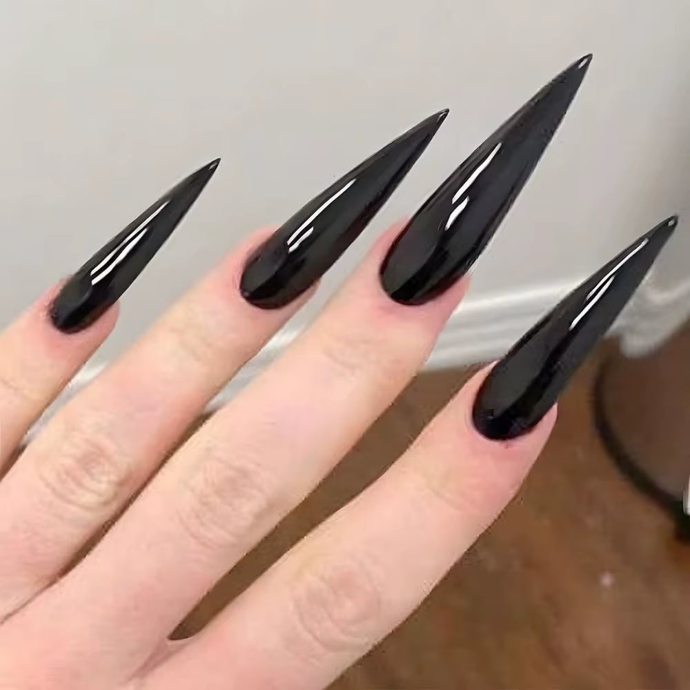 24Pcs Long Stiletto French Fake Nails White Edge Simple Aurora False Nails Full Cover Press on Nails DIY Detachable Manicure