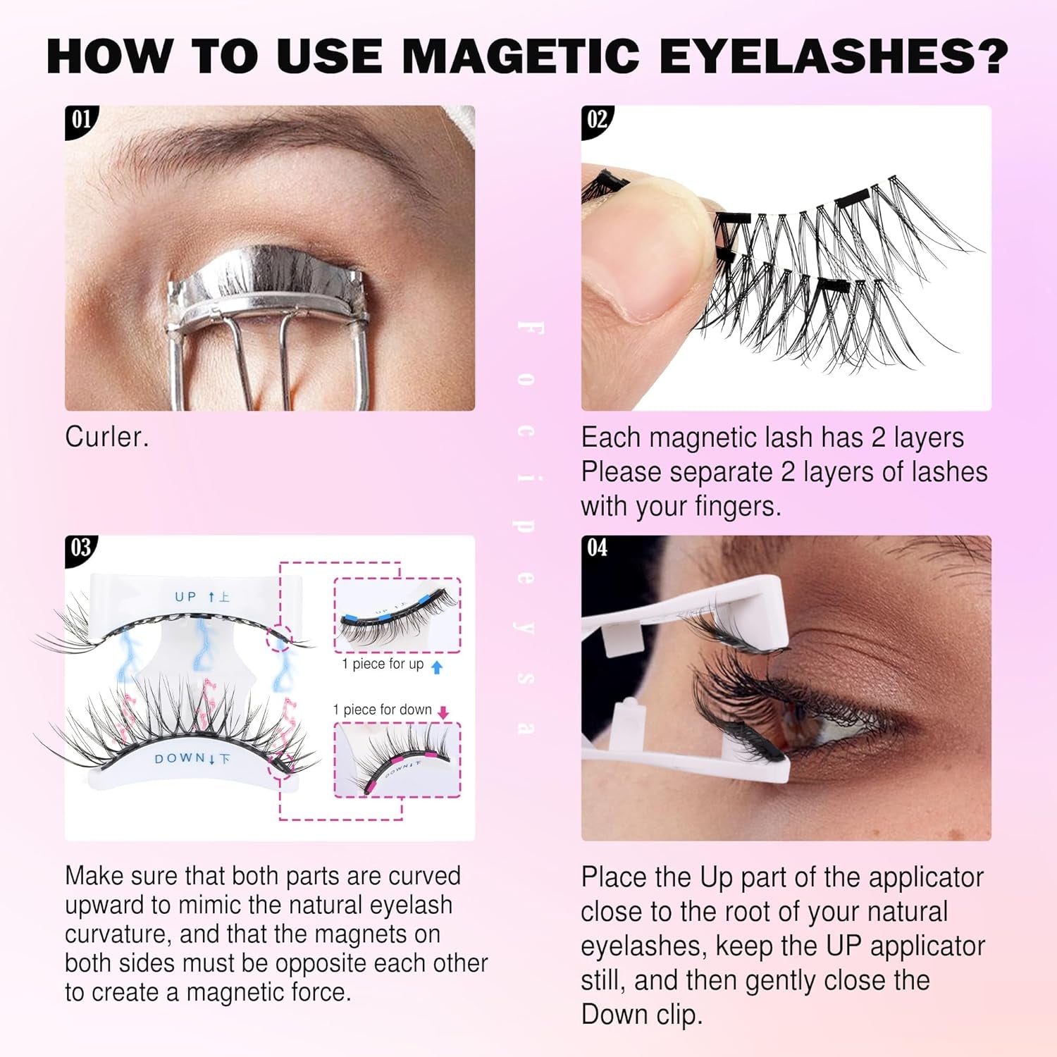 Magnetic Eyelashes No Glue Needed Magnetic False Lash with Applicator 1 Pair Natural Magnetic Eyelashes Magnetic Lashes Kit, Easy to Wear and Remove Magnetic Lashes Pack